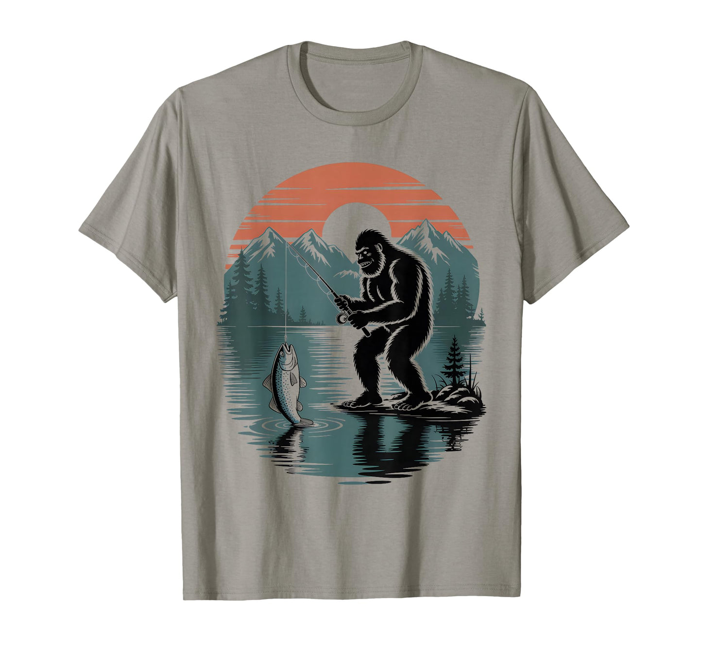 Funny Bigfoot Fishing Sasquatch Fisherman Outdoor Men Boys T-Shirt
