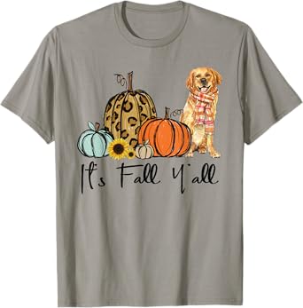 It's Fall Y'all Yellow Golden retriever Dog Leopard Pumpkin T-Shirt for Men Women