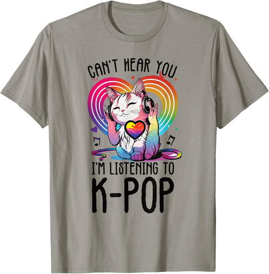 Powered By Kpop Merchandise Cat K-Pop Fashion Fangirls T-Shirt