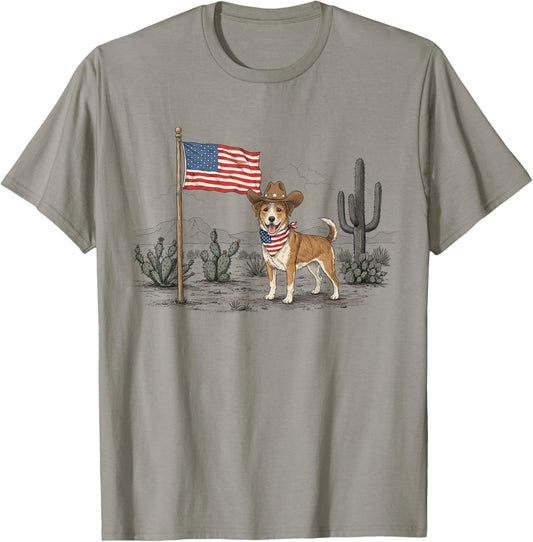 Patriotic Dog USA 4th of July American Flag Western Cowboy T-Shirt