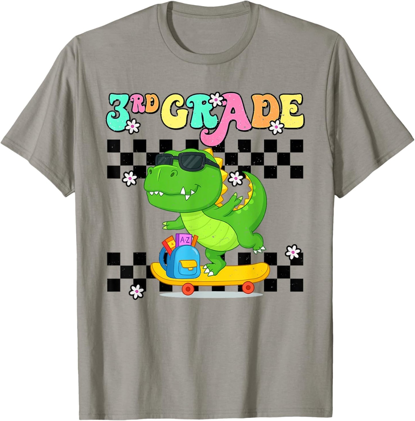 Retro 3rd Grade Skater Dinosaur Groovy Back To School T-Shirt