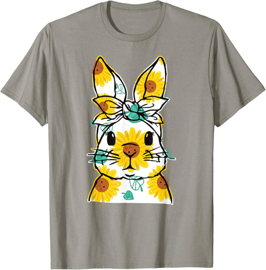 Happy Easter Bunny Sunflower Flower Easter Rabbit Face Women T-Shirt