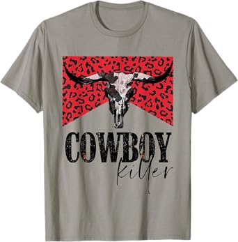 Western Cowgirl Leopard Punchy Cowboy Killers Bull Horn T-Shirt