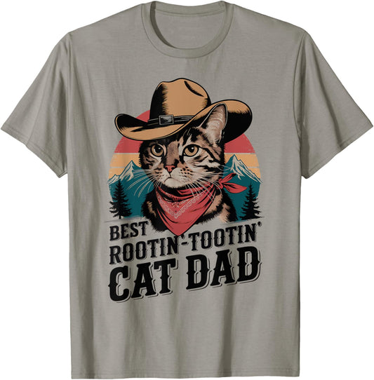 Cat Dad Cat Shirt Funny Fathers Day Cowboy Rootin Tootin T-Shirt