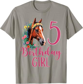 5th Birthday Girl Horse Lover Wildflowers 5 Years Old Party T-Shirt