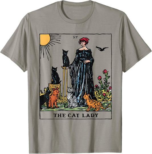 The Cat Lady Tarot Card Vintage Gothic Women Cat Mom T-Shirt