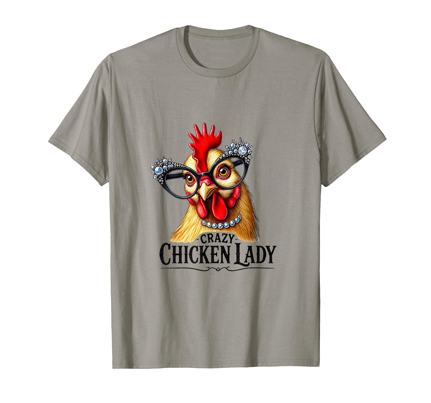Funny Crazy Chicken Lady Wearing Glasses T-Shirt