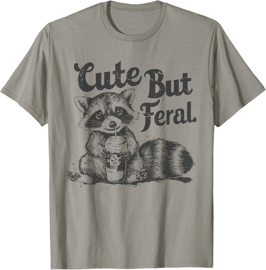 Funny Raccoon Meme Shirt Cute But Feral Trash Panda Retro T-Shirt