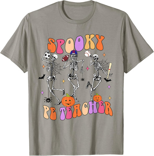 Spooky PE Teacher Funny Skeleton Halloween Costumes T-Shirt