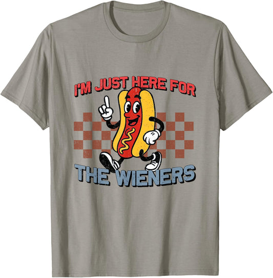 I'm Just Here For The Wieners 4th of July Retro America T-Shirt