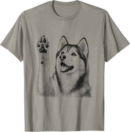 Siberian Husky Dog Raising Paw Design For Men And Women T-Shirt