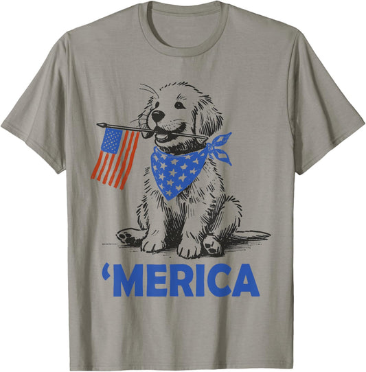 Golden Retriever 4th Of July Merica Vintage T-Shirt
