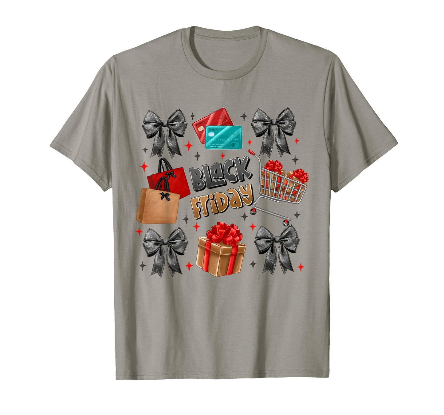 Black Coquette Bow Friday Shopping Crew Christmas Squad T-Shirt
