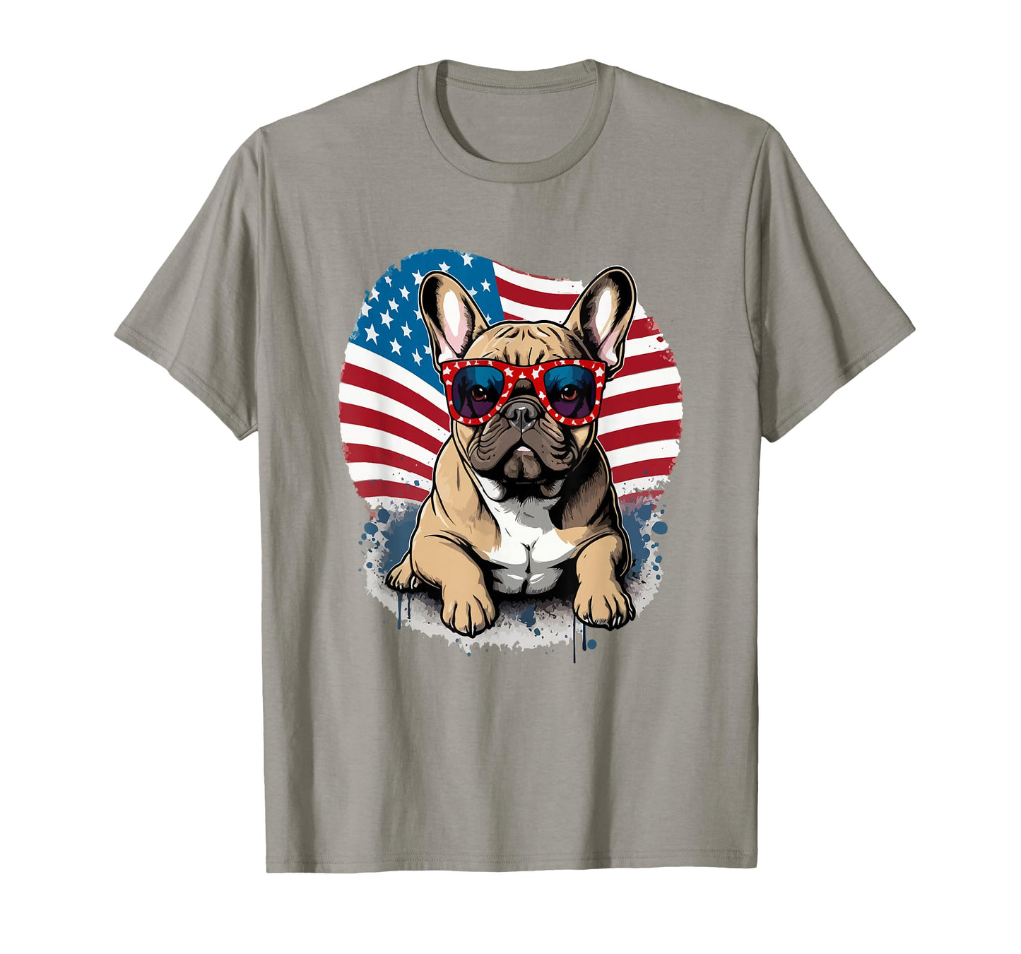 US Flag 4th July French Bulldog Sunglasses T-Shirt for Men Women