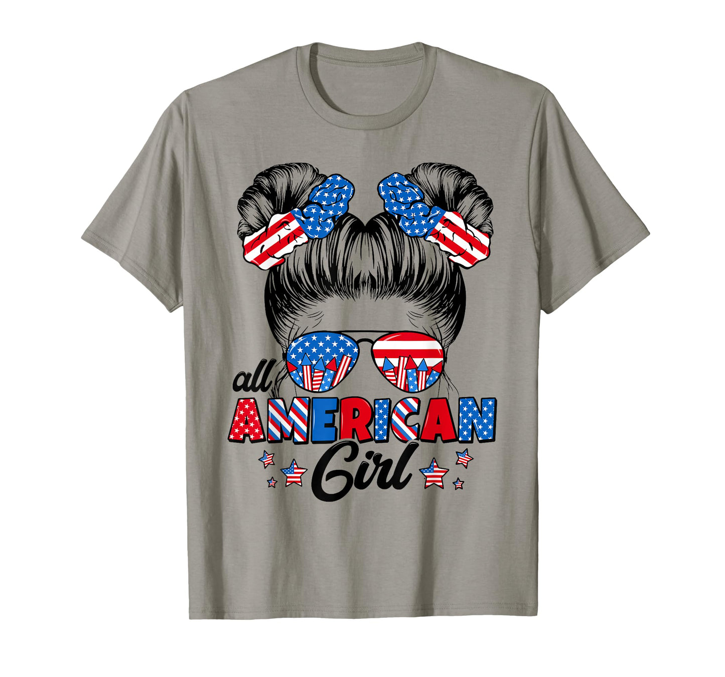 All American Funny Girl Messy Bun Patriotic 4th Of July T-Shirt