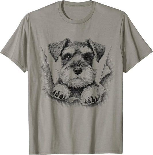 Miniature Schnauzer Peeking Dog Design For Men And Women T-Shirt
