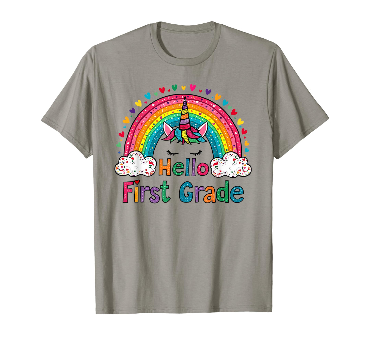 Hello First Grade Rainbow Cute Unicorn Teacher Kids Women T-Shirt