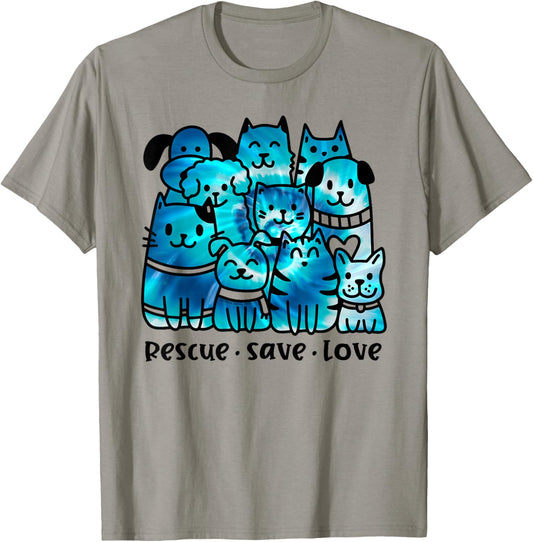 Rescue Save Love Cute Tie Dye Animal Rescue Dog Cat Lovers T-Shirt