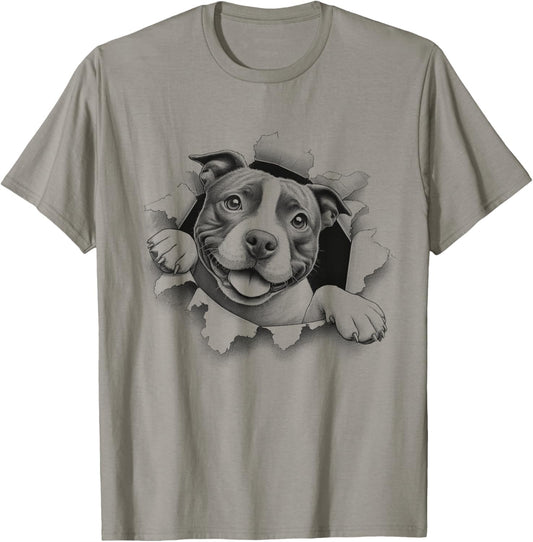 Funny Staffordshire Bull Terrier Peeking Staffy Dog Design T-Shirt