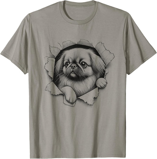 Funny Pekingese Peeking Dog Design Idea T-Shirt