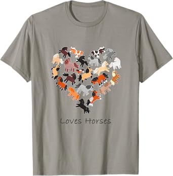 Loves Horses cartoon ponies in a heart shaped design T-Shirt