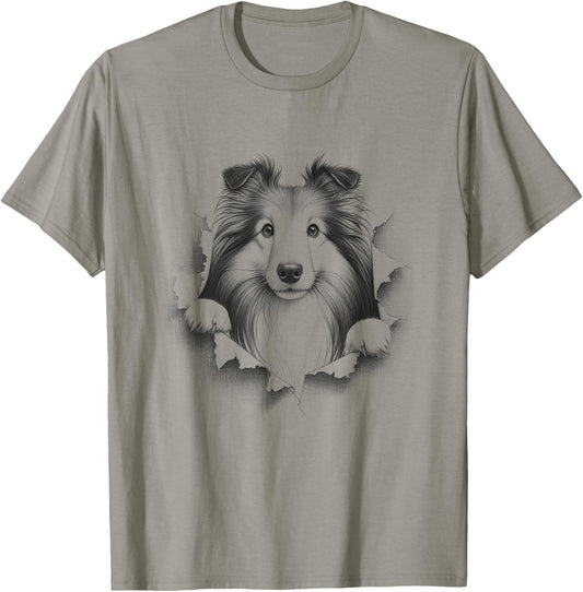 Funny Shetland Sheepdog Dog Sheltie Peeking Design T-Shirt