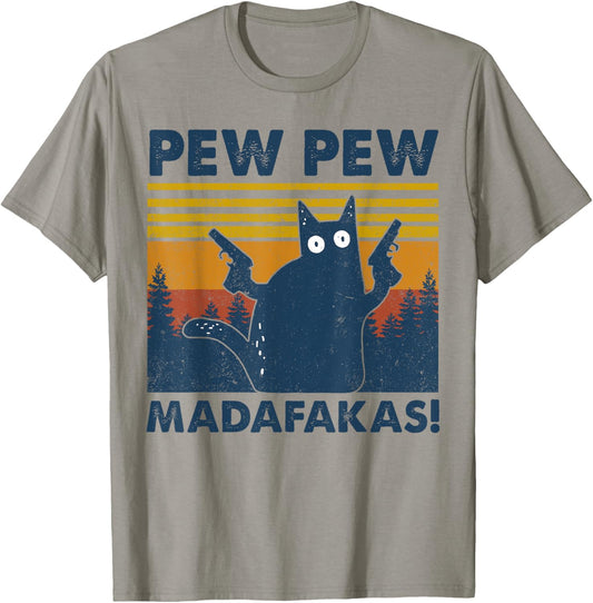 Vintage Cats Pew Pew Madafakas Funny Crazy Cat Lovers Gifts T-Shirt