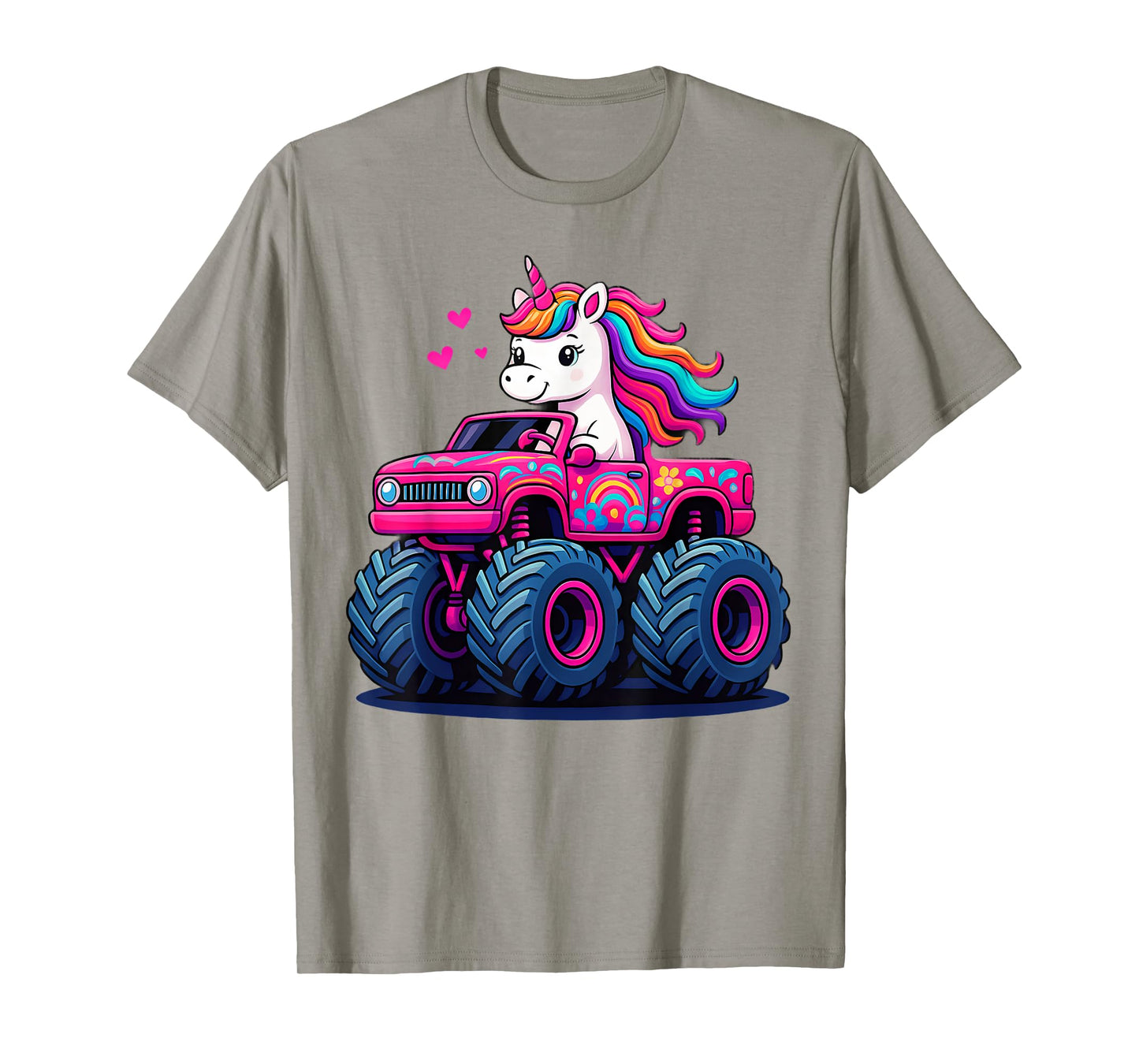 Cute Unicorn Riding A Pink Monster Truck Lover Birthday Kids T-Shirt