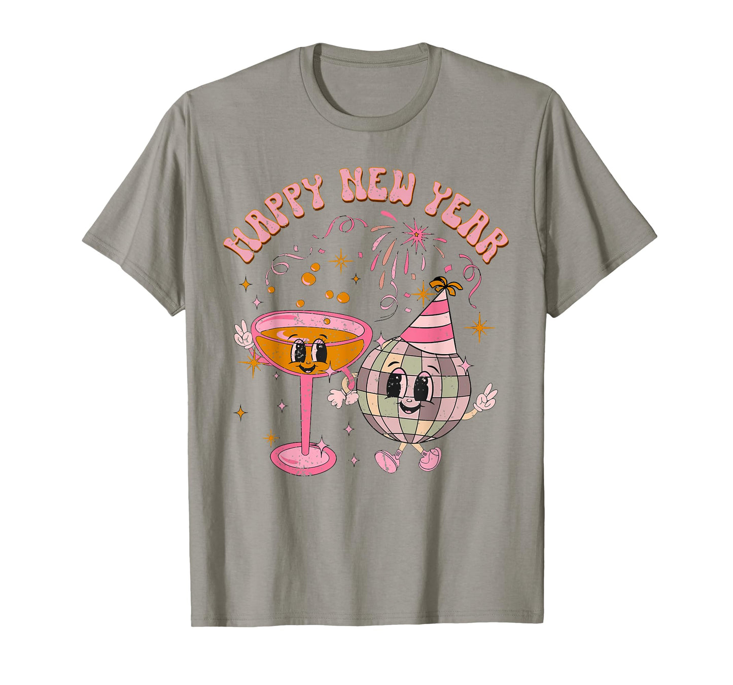 Happy New Year 2025 Disco Ball Wine Glass Cheers Drink Party T-Shirt