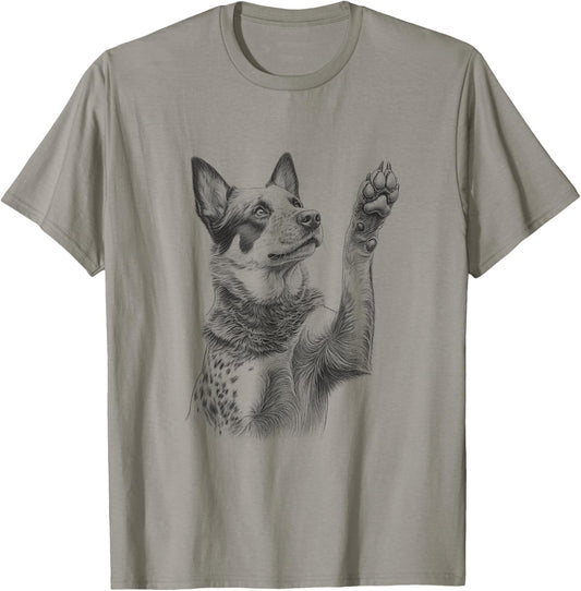Australian Cattle Dog Blue Heeler Raising Paw Design T-Shirt