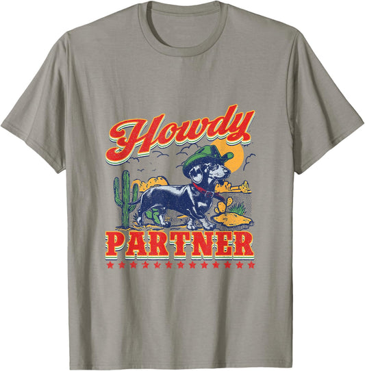 Howdy Partner Rodeo Cowboy Weenie Dachshund Western Dog T-Shirt
