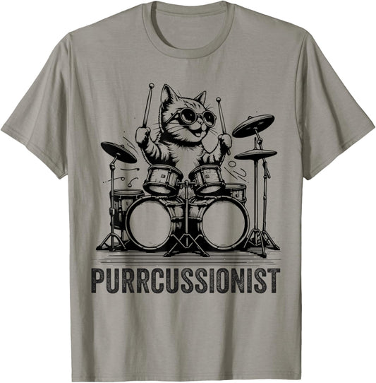 Kitten Rock Playing Drums Retro Drummer Cat Purrcussionist T-Shirt