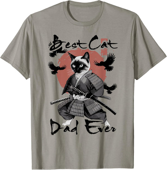 Best Cat Dad Ever Siamese Samurai Funny Daddy Father Day T-Shirt