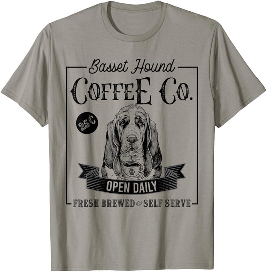 Retro Basset Hound Coffee Funny Dog Mom Coffee Lover T-Shirt
