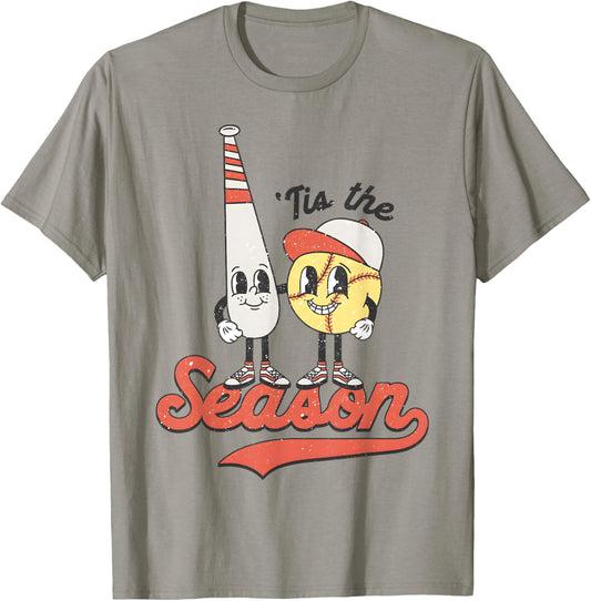 Retro Softball Lover Tis The Season Game Day Sports Fan T-Shirt