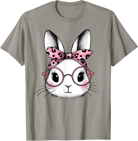 Bunny Easter Day Pink Bandana Glasses Rabbit Women Girl Kid T-Shirt