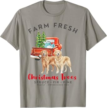 Golden Retriever Christmas Farm Fresh Christmas Trees T-Shirt