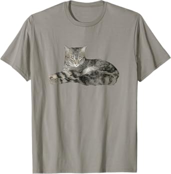 Cute Brown Tabby Cat Art T-Shirt, Cat Lovers Novelty Shirt Men Women Kids T-Shirt