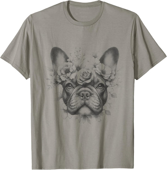 Floral French Bulldog Frenchie Flower Art For Men And Women T-Shirt