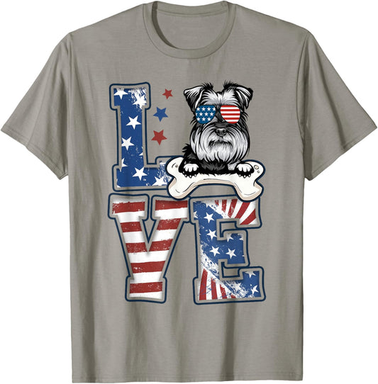 4th of July Decor Patriotic Love Schnauzer Dog USA Flag T-Shirt
