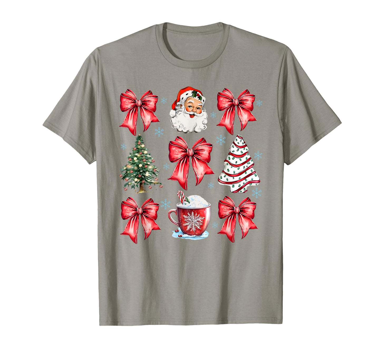Retro Christmas Coquette Bow Santa Coffee Cake Holiday Women T-Shirt
