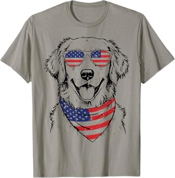 4th Of July Dog Golden Retriever Cute Patriot Men Women Kids T-Shirt