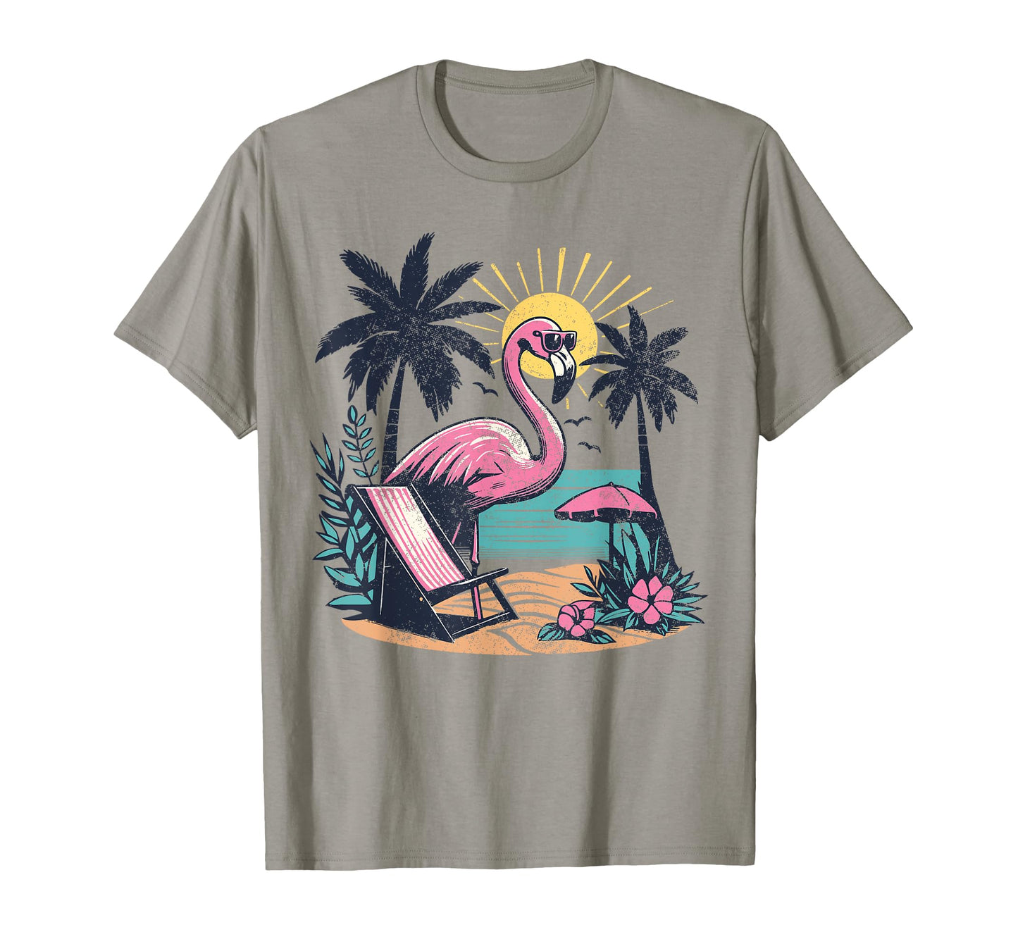 Flamingo Beach Palm Trees Tropical Summer Vacation Men Women T-Shirt