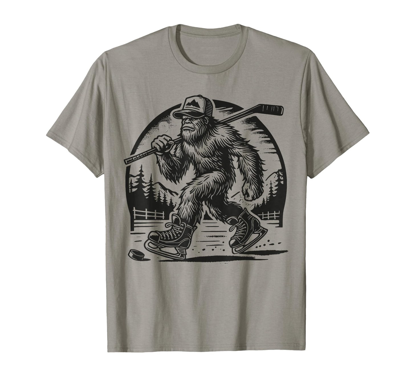 Retro Bigfoot Hockey Funny Sasquatch Bigfoot Playing Hockey T-Shirt