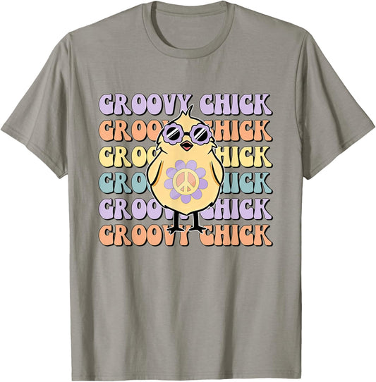 One Groovy Chick Retro Chick Costume Glasses Cute Easter Day T-Shirt