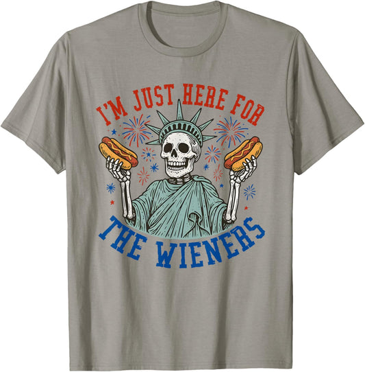 I'm Just Here For The Wieners, Funny Skeleton With Hot Dog T-Shirt