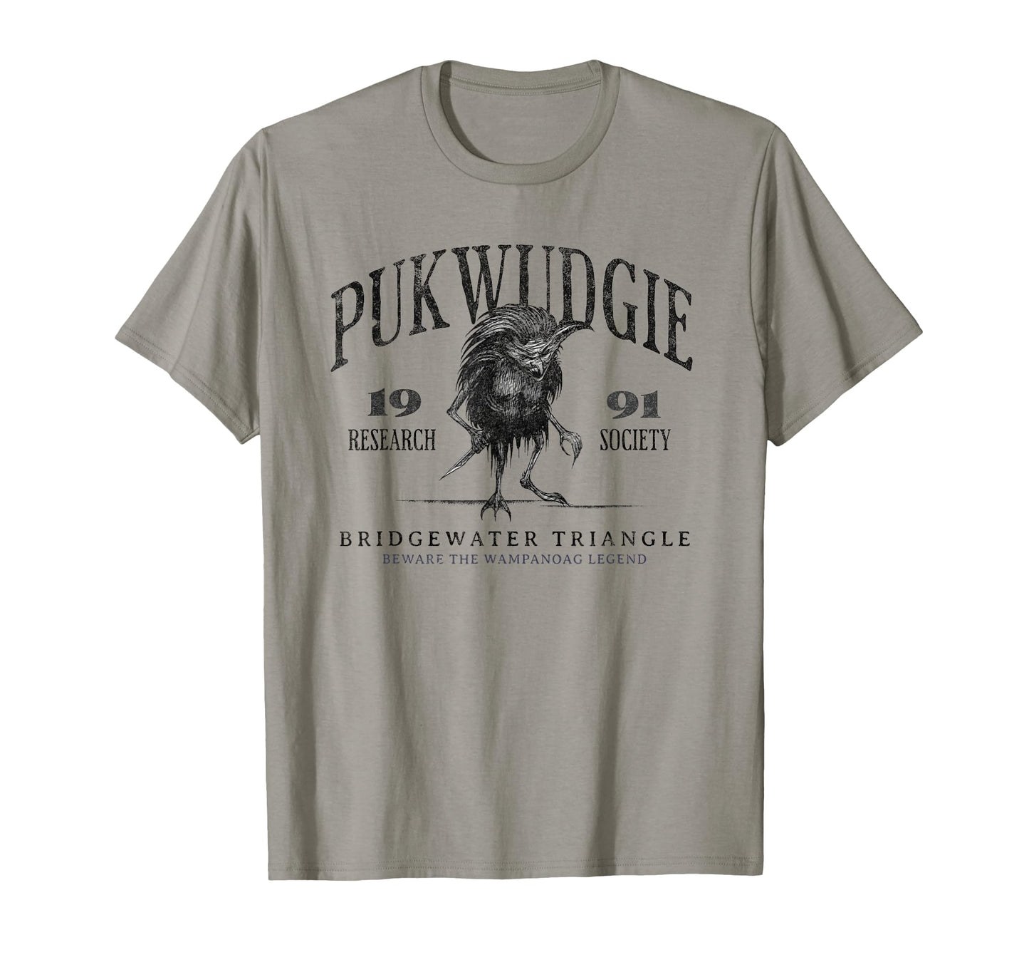 Awesome Cryptid Tees Pukwudgie Research Society Est 1991 Bridgewater Triangle Unisex-Adults Grey T-Shirt