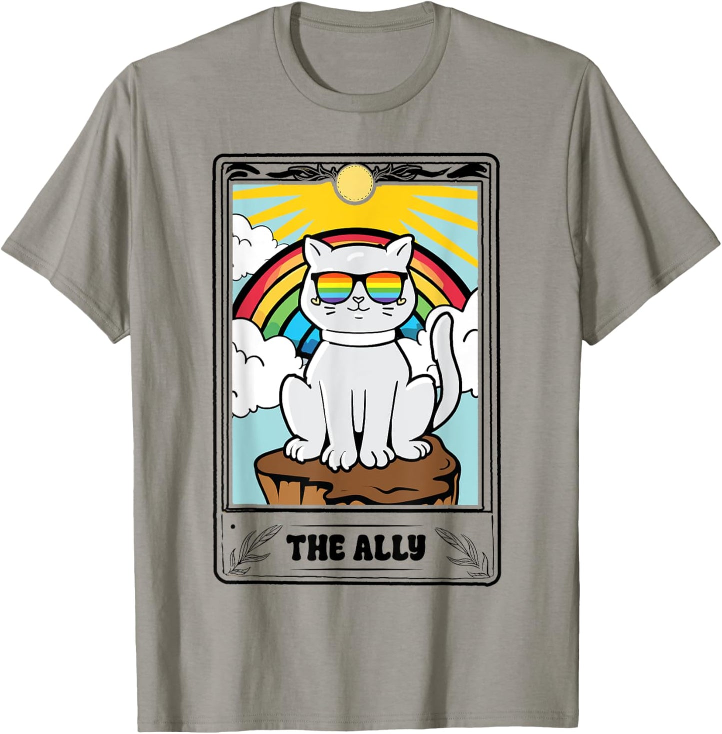 Ally Cat Tarot Card LGBT Gay Pride Month Rainbow Flag LGBTQ T-Shirt