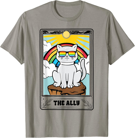Ally Cat Tarot Card LGBT Gay Pride Month Rainbow Flag LGBTQ T-Shirt