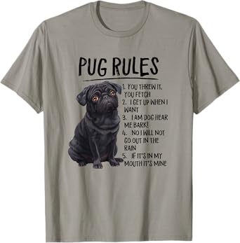 Funny Mens & Womens Rules Black Pug Lover T-Shirt
